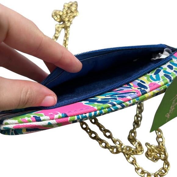Lilly Pulitzer Call Or ID Crossbody Wallet NWT Gold Chain Tropical Maximalist - Picture 5 of 6